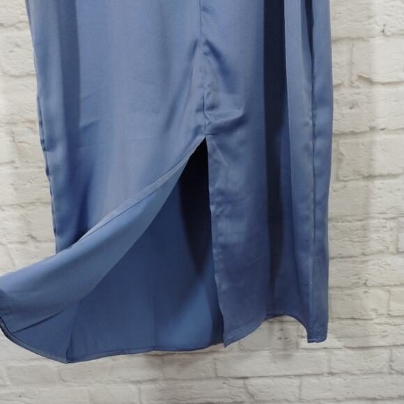 R WeWoreWhat Slate Blue Cowl Satin Charmeuse Slip Midi Dress NWT Size 4 - Picture 11 of 13